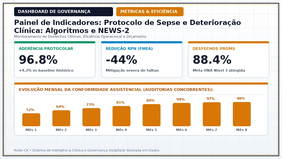 Painel Executivo de Indicadores de Gestão Hospitalar, Dashboards Clínicos e Curva S do Projeto - Protocolo de Sepse e Deterioração Clínica: Algoritmos Preditivos e NEWS-2