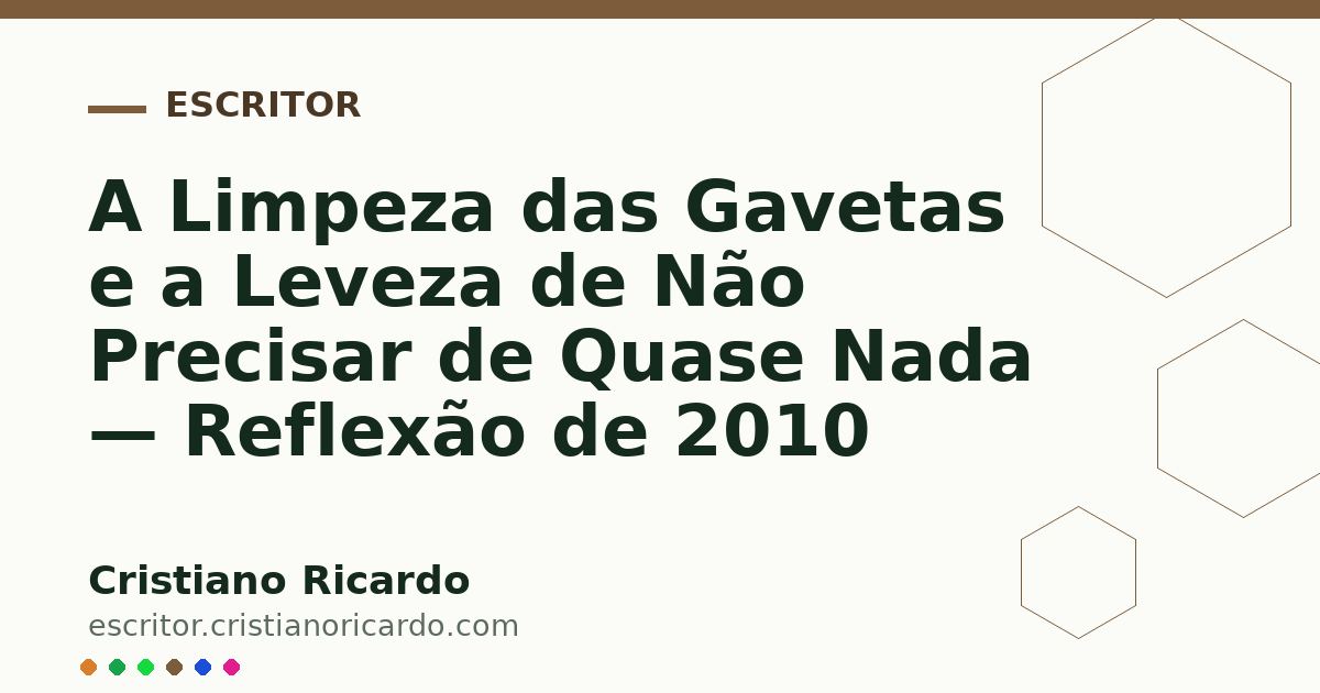 Card OG automático: A Limpeza das Gavetas e a Leveza de Não Precisar de Quase Nada — Reflexão de 2010